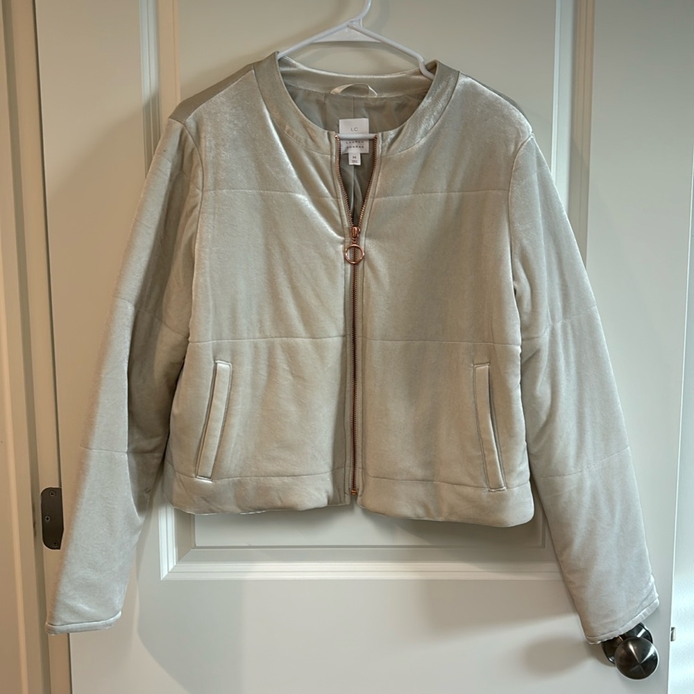 Lauren Conrad All Is Cozy Puffer Bomber Jacket Color Cream Velvet Size M